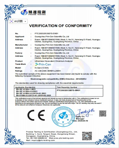 Ce Certificate Emc Ultra Trace Cr Vi Analyzer