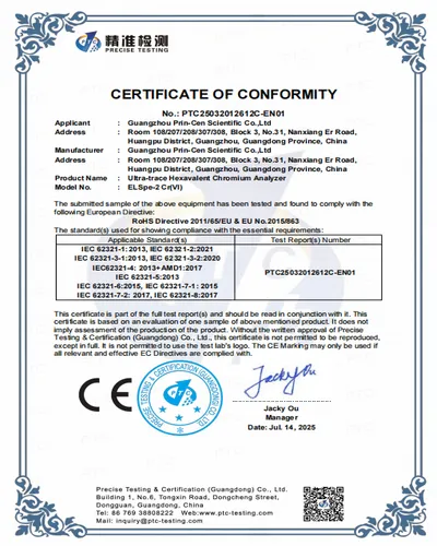 Ce Certificate Rohs Ultra Trace Cr Vi Analyzer