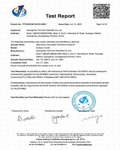 Ce Test Report Rohs Ultra Trace Cr Vi Analyzer